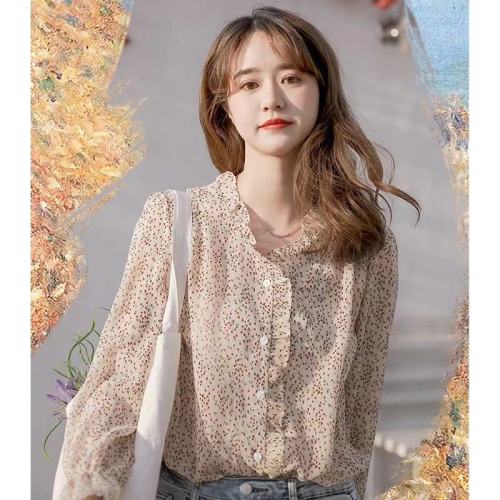 Small Floral Chiffon Blouse women's autumn  new temperament long sleeve shirt foreign style blouse