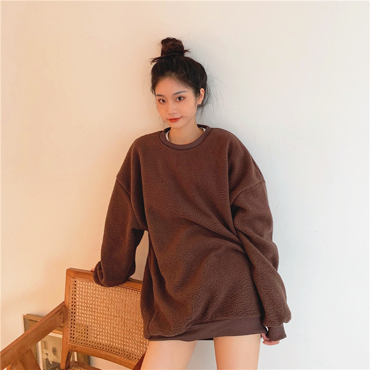 Real price Korean versatile loose lamb wool sweater coat