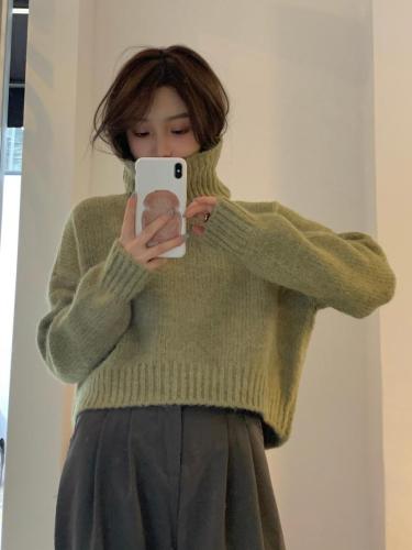 Real price retro lazy thickened warm pullover high neck sweater
