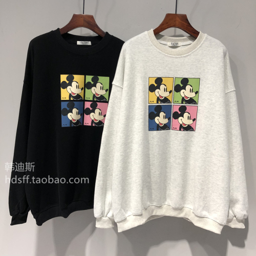 New autumn and winter big sweater South Korea east gate four palace grid cartoon pattern sweater top