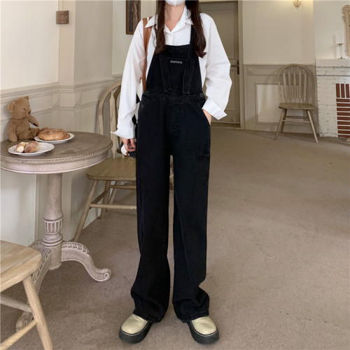 Real shooting large size fat mm fashionable design sense overalls high waist loose overalls