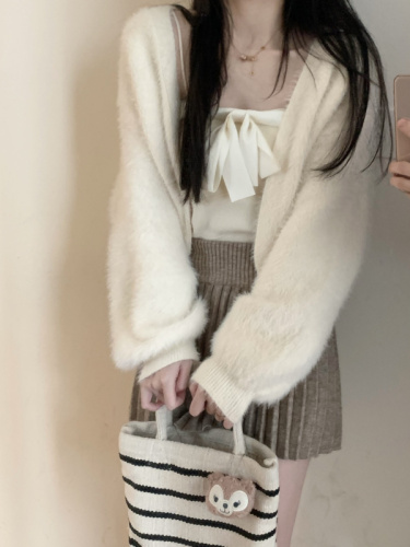 Real price knitted suspender Vest + retro lazy Plush sweater