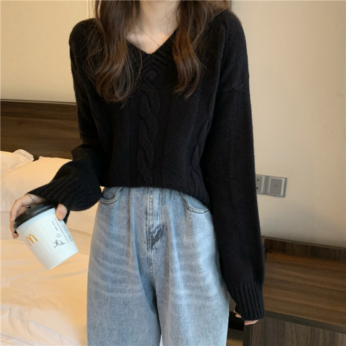 Real shooting real price autumn and winter new version of wild Korean style loose wild V-neck Pullover Sweater