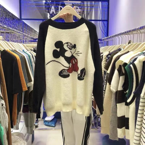 2021 autumn winter new round neck raglan sleeve cartoon Mickey sweater women's contrast color foreign style top fashion