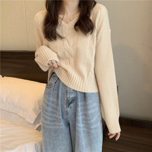 Real shooting real price autumn and winter new version of wild Korean style loose wild V-neck Pullover Sweater
