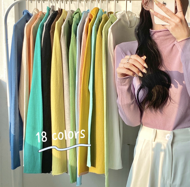 Real price 18 color soft and versatile core spun yarn medium high neck sweater high neck Pullover bottomed sweater