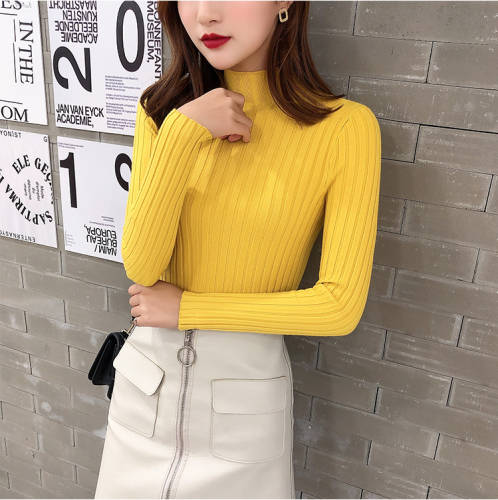 Women's white base coat with half high collar Knitted Top in spring and autumn new slim and versatile sweater in 