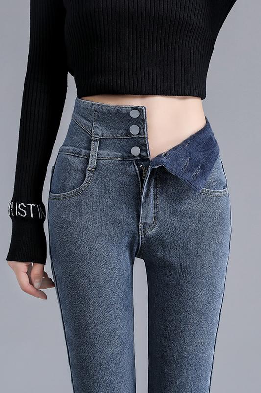 Real shot 2021 Plush high waist jeans women slim slim slim Leggings jeans pencil jeans stretch women