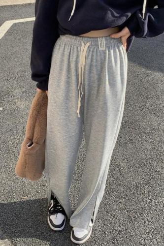 Real shooting, real price design, elastic waist Korean version Plush straight pants, versatile casual wide leg pants