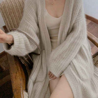 Autumn and winter new mohair sweater coat women thickened loose lazy wind long knitted cardigan fashion