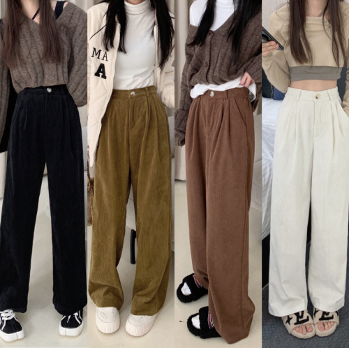Real price Korean Vintage corduroy pants lazy style casual wide leg pants versatile slim casual pants