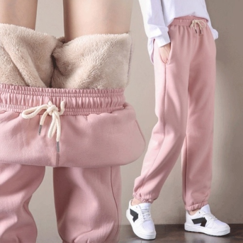 Lamb cashmere guard pants women's snow pants warm high waist loose Plush pants sports casual pants
