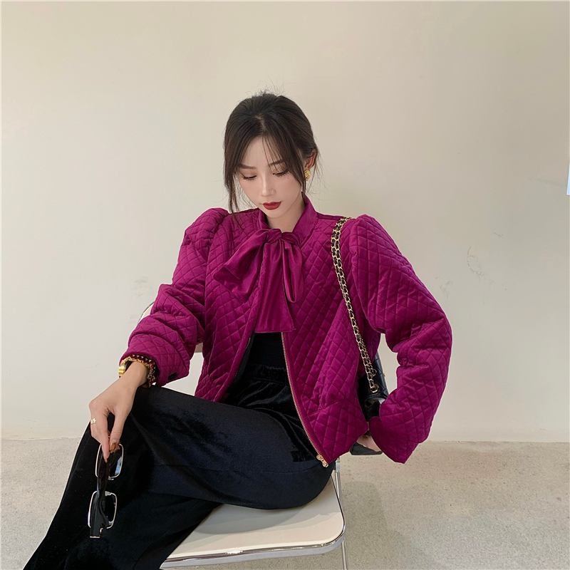 Real price! Ins Hong Kong retro fashion lace up velvet cotton jacket cotton jacket