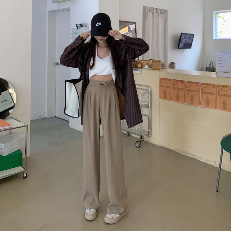 Real shooting real price autumn and winter design feeling high waist thin and wide leg casual pants straight tube floor mopping pants