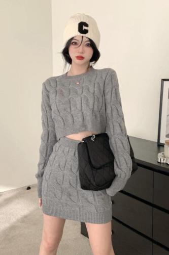 Real price hemp knit shirt top sweater skirt autumn and winter new two-piece set