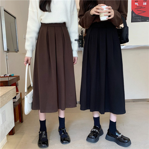 Real shooting real price autumn and winter new Korean high waist frosted a-word medium and long umbrella skirt and skirt
