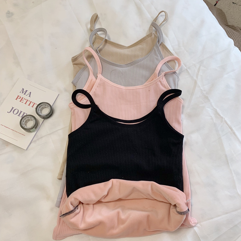 Real shot real price Korean version versatile slim fit warm Plush thickened suspender vest sleeveless underwear bottomed Shirt Top