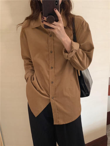 Real price Korean version simple and versatile solid color fine corduroy LONG SLEEVE SHIRT 3 colors