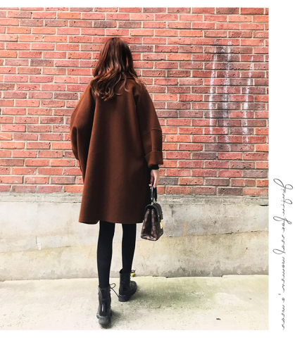 Off season double-sided cashmere coat women's  new autumn and winter medium long loose cocoon wool coat small man