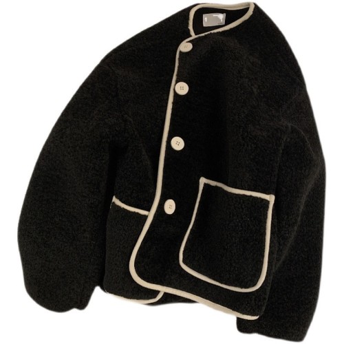 Round neck lamb wool coat women's autumn and winter 2021 new Korean loose little lamb cashmere coat