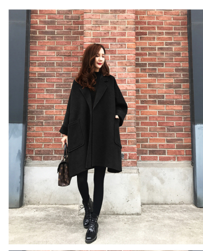 Off season double-sided cashmere coat women's  new autumn and winter medium long loose cocoon wool coat small man