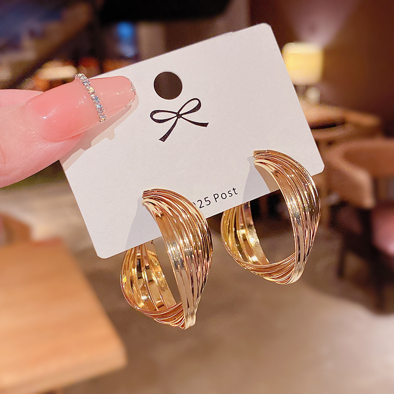 Real shot S925 silver needle Korean version new twisted metal exaggerated Earrings Female Minority Design Earrings