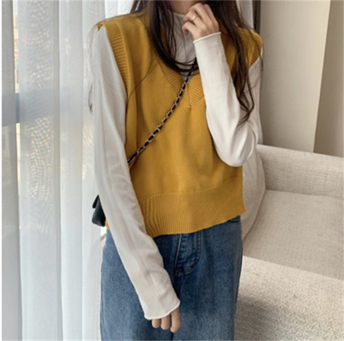 Autumn and winter thickened cashmere versatile V-neck Vest + middle neck versatile long sleeve bottoming shirt