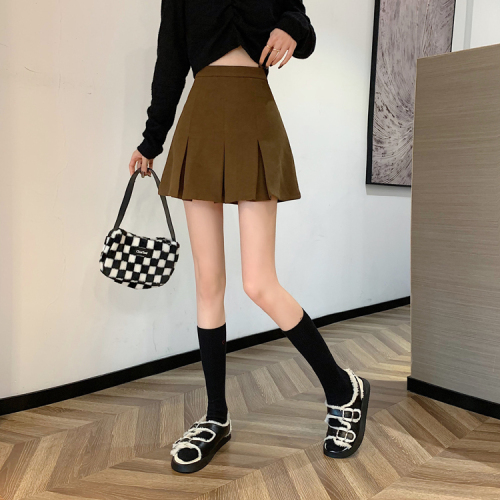 Real price ~ age reduced pleated skirt women's 2021 autumn and winter high waist thin anti light corduroy A-shaped skirt
