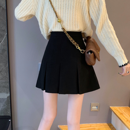 Real price ~ age reduced pleated skirt women's 2021 autumn and winter high waist thin anti light corduroy A-shaped skirt