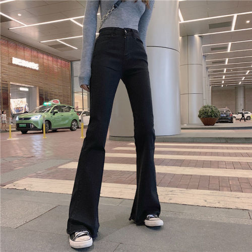 High waist slim jeans women's new autumn students' elastic versatile wide leg flared trousers leisure trousers