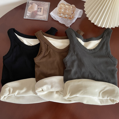 Real shooting real price autumn and winter Korean version with suspender vest, women's Plush thickened warm bottom shirt, sleeveless top