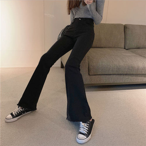 High waist slim jeans women's new autumn students' elastic versatile wide leg flared trousers leisure trousers