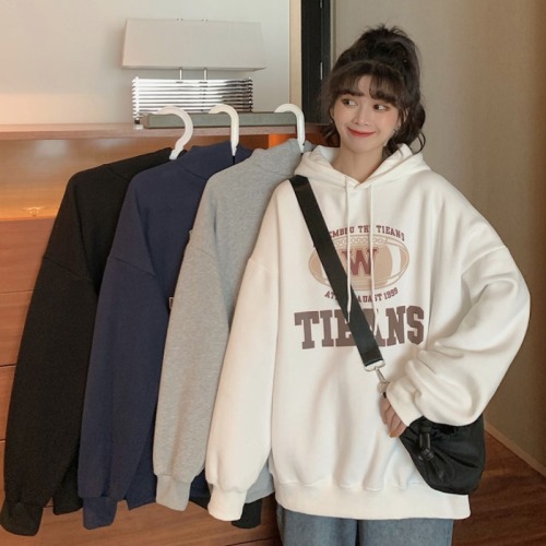 Plush Hoodie women's fall winter new loose letter printed student top women's