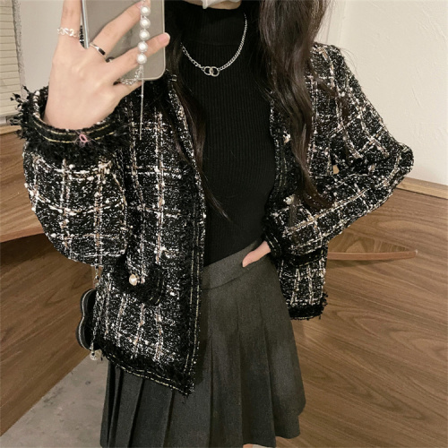 Real price and real shooting new women's loose Plaid Wool Coat small fragrant wind tweed suit