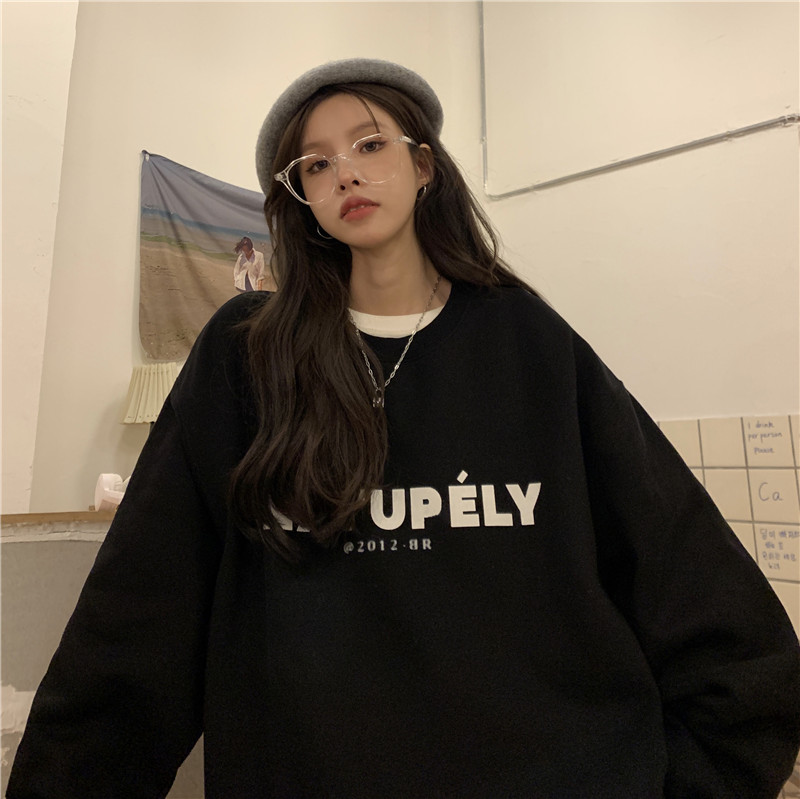 Real shooting real price composite sweater Korean version autumn and winter lazy wind long letter printed jacket