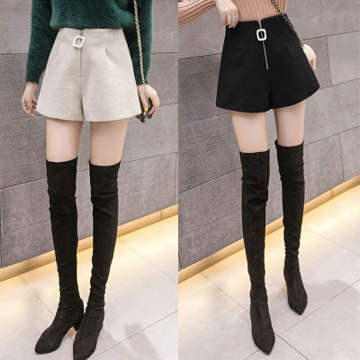 Woolen High Waist Shorts women's autumn and winter new thin versatile pants winter outer boots pants