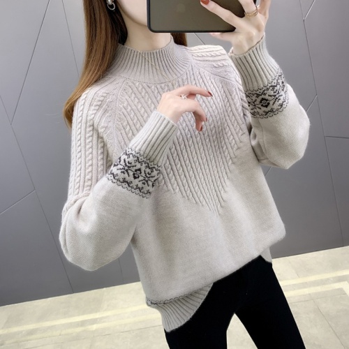  new thickened loose women's sweater jacquard versatile knitted bottomed shirt pullover with foreign style top inside