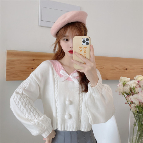 Small fresh commuter sweet sweater long sleeve Pullover Sweater women's winter  new short top women