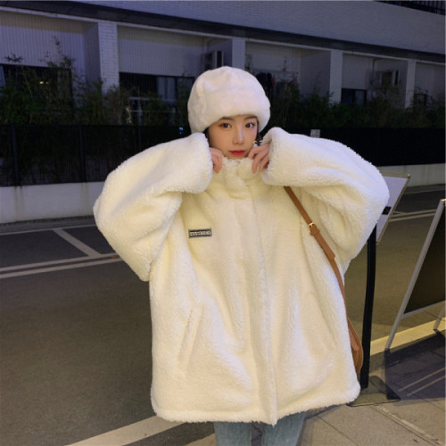 Net red super fire lamb cashmere Jacket Women's 2021 autumn and winter new cotton jacket loose thickened cotton jacket cotton jacket