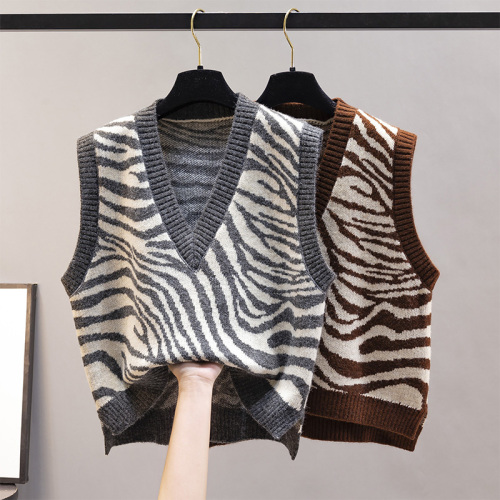 Vest, vest, coat, spring and autumn, new knitted women's sweater, trendy Korean V-neck, loose zebra outside