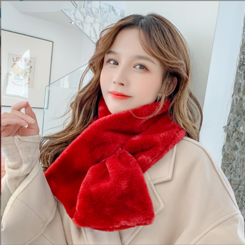 Korean scarf female winter lovely girl imitation rabbit hair Plush warm scarf Japanese versatile thickened neck protection wool collar