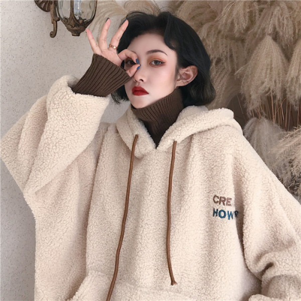 Lamb cashmere fake two-piece sweater new female winter loose Korean lamb Plush coat