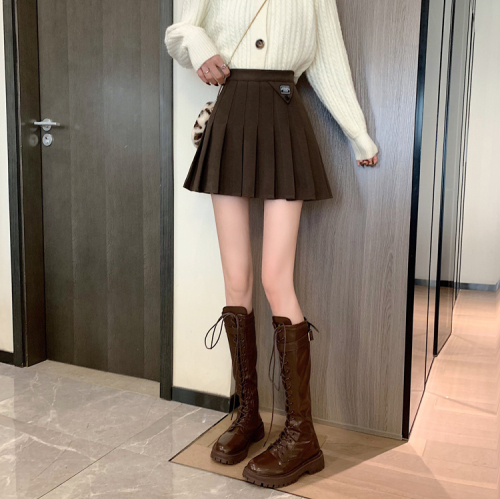 Real price ~ high waist pleated short skirt women's new slim and light proof small A-shaped skirt in autumn and winter 2021