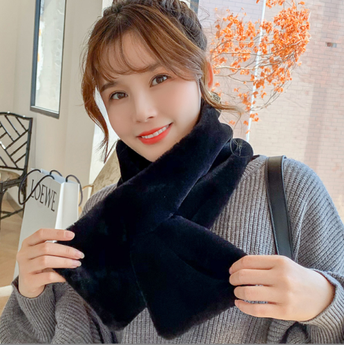 Korean scarf female winter lovely girl imitation rabbit hair Plush warm scarf Japanese versatile thickened neck protection wool collar