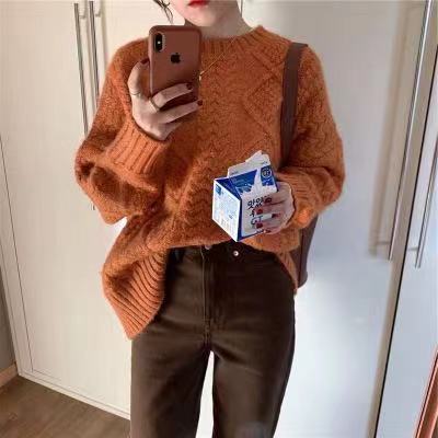 Bottomed sweater women's autumn and winter outer wear loose Pullover 2021 new lazy wind twist winter thickened inner match