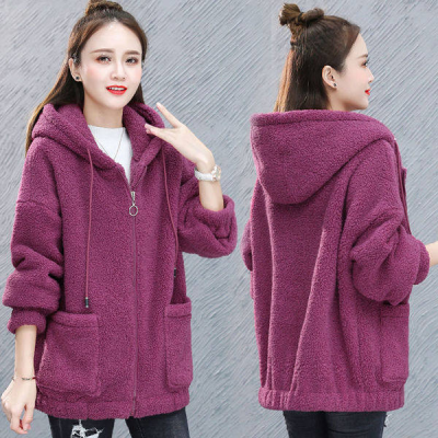 Fat mm women's lamb cashmere coat women's new autumn and winter loose Korean zipper cardigan fat mother's cashmere