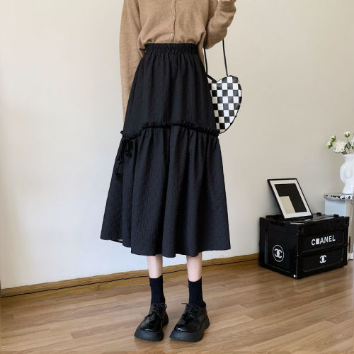 Half skirt female autumn winter 2021 new French design sense of minority high waist thin A-line skirt