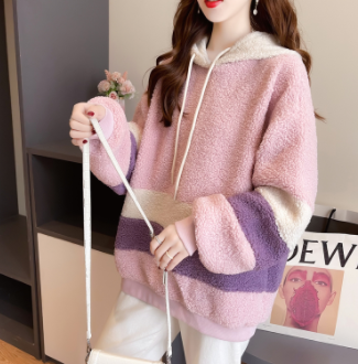 Actual shooting 2021 spring and autumn new hooded lamb wool sweater women's Pullover winter Korean embroidered cashmere top women