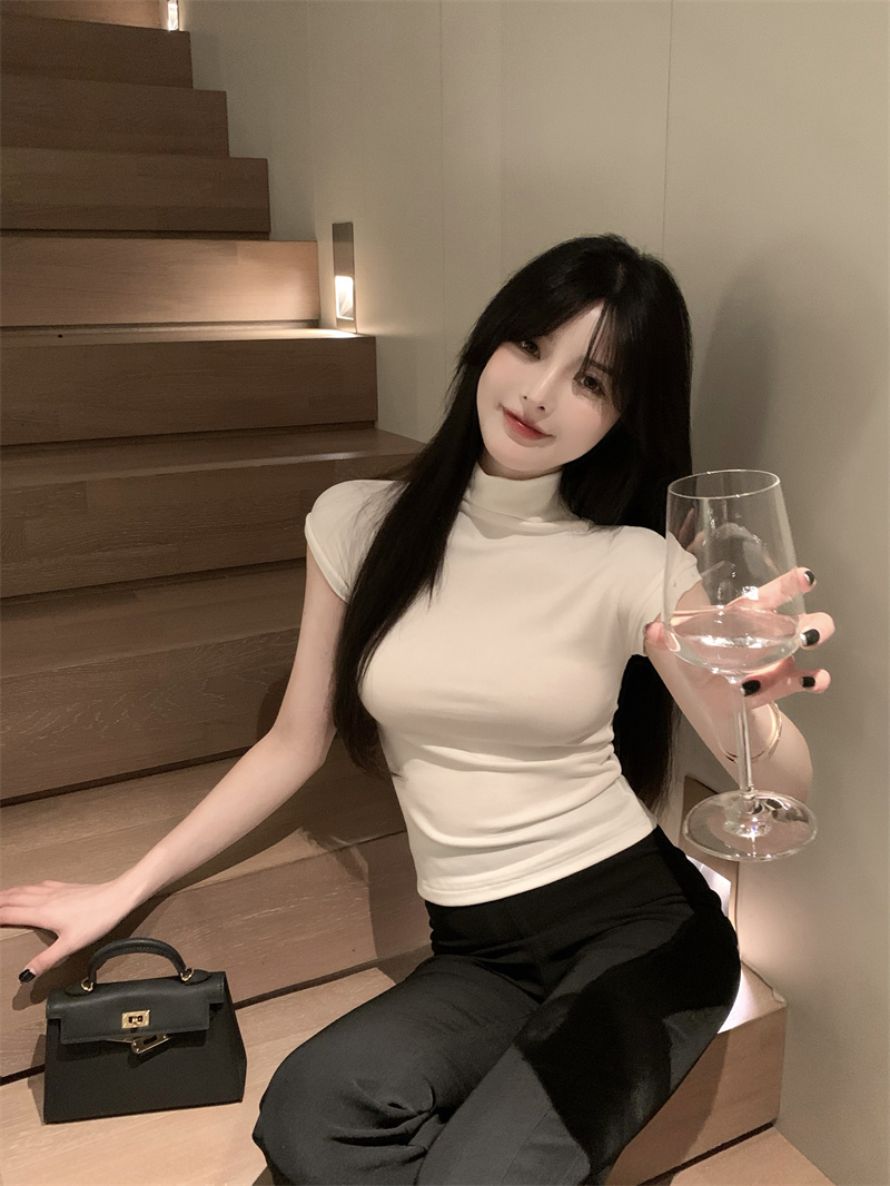 Real price half high collar short sleeve bottoming shirt women's spring and autumn versatile fashion inner top