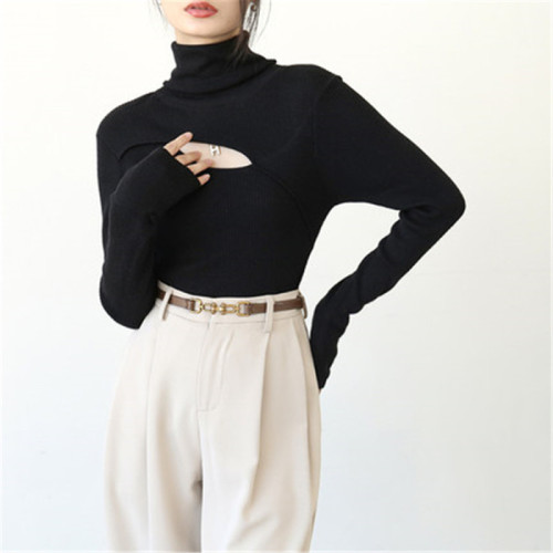 2021 new soft waxy sweater high neck long sleeve top design sense sweater women's thick inner bottom shirt